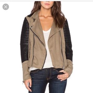 Blanknyc linen and leather moto jacket (xs)